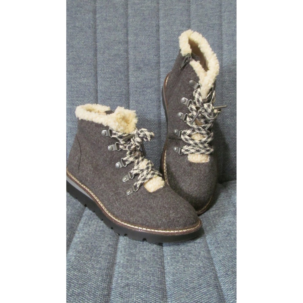 Madden NYC Womens Gray Wool Blend Lace Up Sherpa Lined Hiker Boots W Sz 8